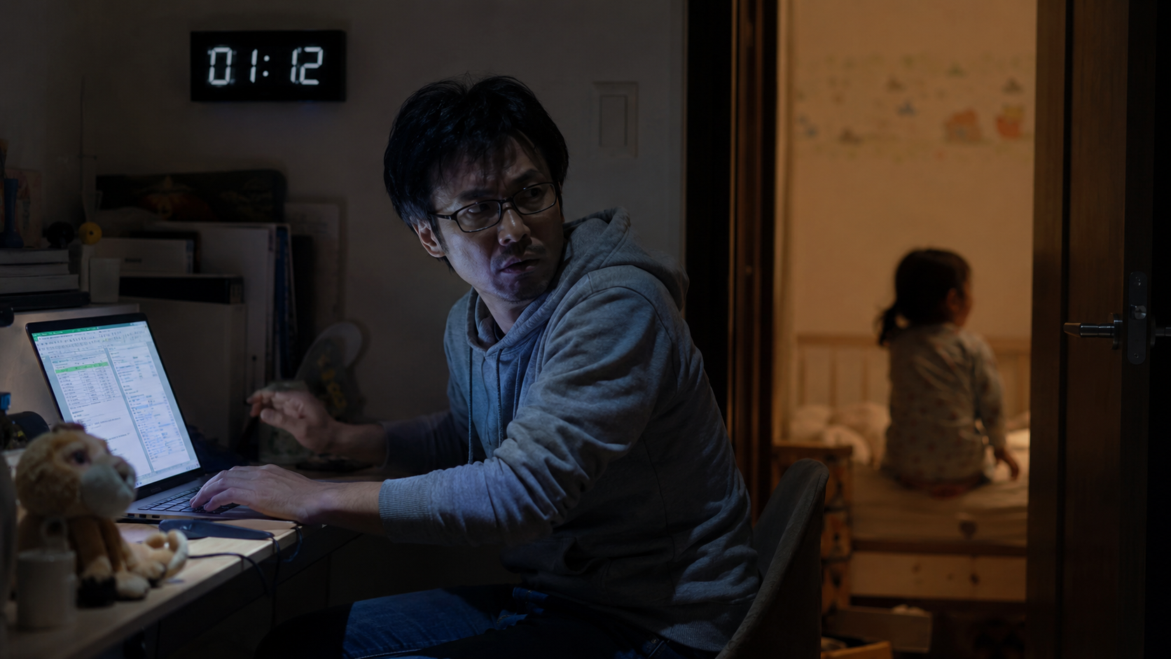 深夜に仕事と育児の板挟みになる従業員