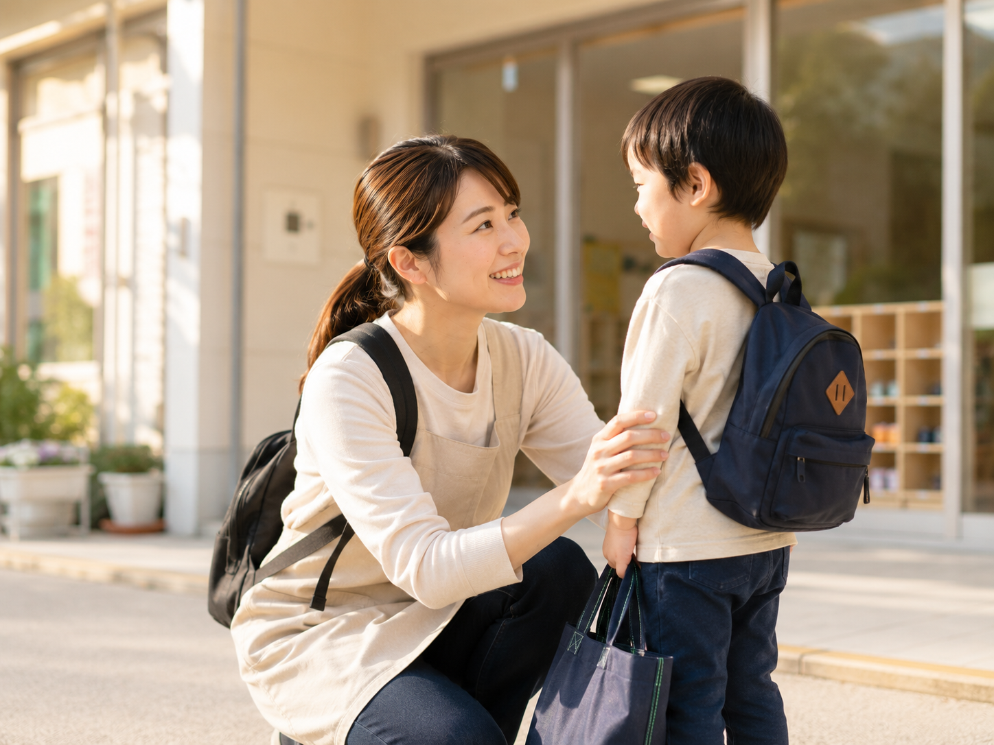 保育園の送迎後から保護者の帰宅までの様子:保育士資格保有スタッフが安全に子どもをお預かりしている様子