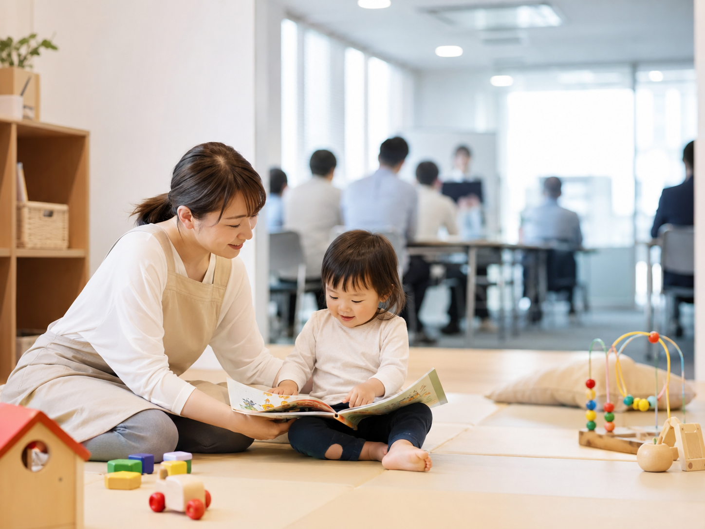 社内研修やイベントへの参加の様子:保育士資格保有スタッフが安全に子どもをお預かりしている様子
