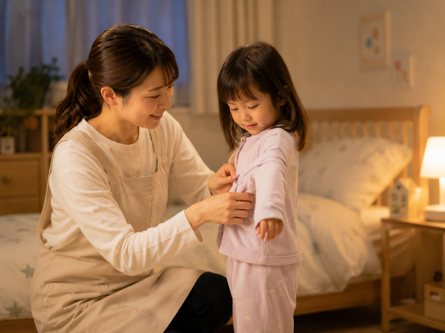 早朝・夜間勤務の様子:保育士資格保有スタッフが安全に子どもをお預かりしている様子